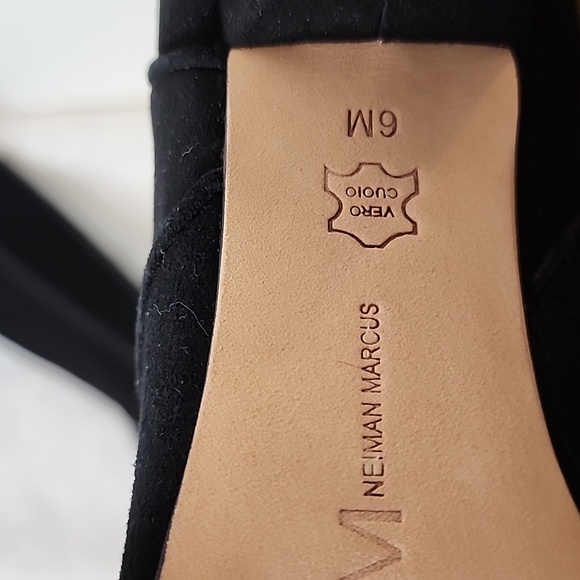 Neiman Marcus Lorenco Black Suede Leather Knee High Heeled Boots - Picture 3 of 15